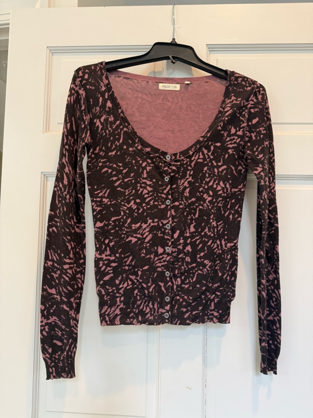 Martin + Osa Black and Pink Abstract Button-Front Top